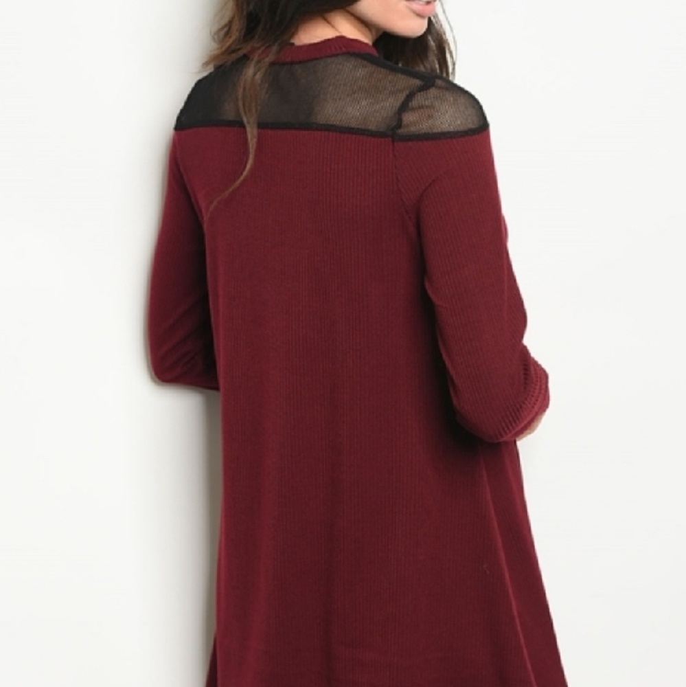 Long Sleeve Knit Tunic Dress  in Burgundy - Picture 5 of 5